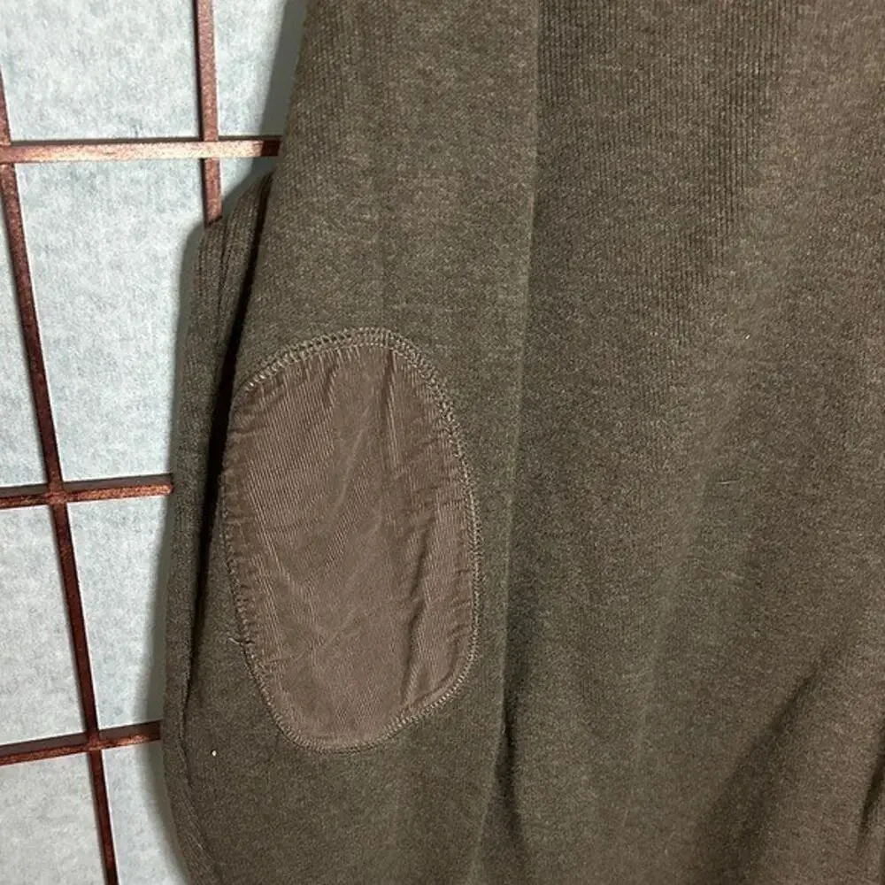 Banana Republic Men's Brown Zip-Up Sweater with corduroy elbow patches Large
